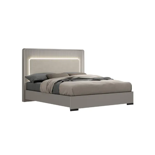 Painted Flannel Grey Velvet King Size Bed Frame with LED