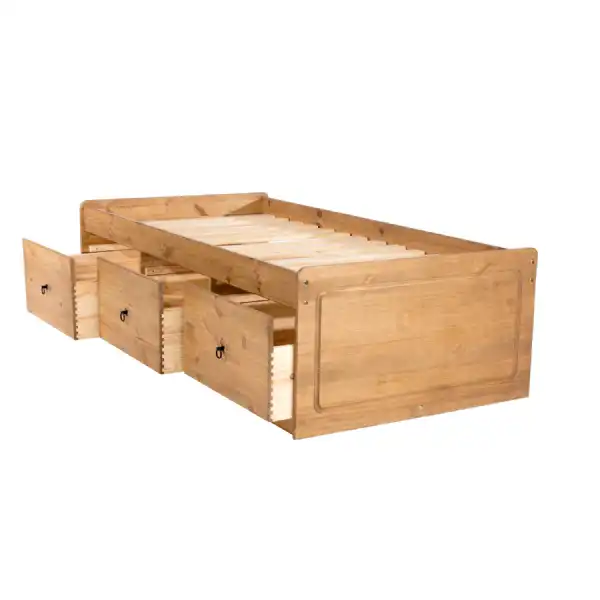 Natural Antique Wax Finish Solid Pine 3 Large Storage Single Cabin Bed Mexican 4ft x 6ft