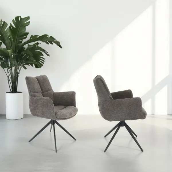 Modern Grey Chenille Swivel Dining Chair with Black Metal Spider Base