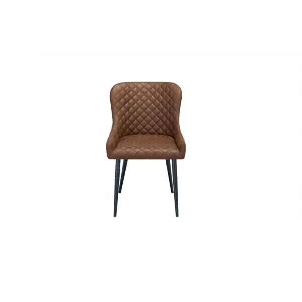 Modern Vintage Tan Fabric Upholstered Dining Chair with Quilted Backrest