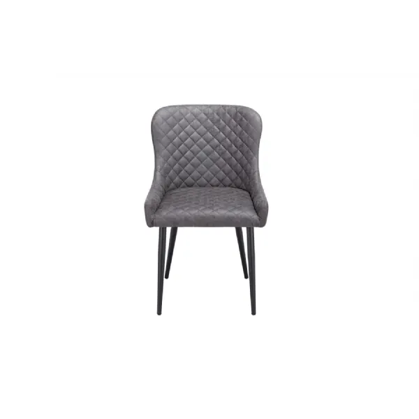 Modern Vintage Grey Fabric Upholstered Dining Chair with Quilted Backrest