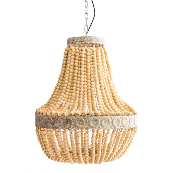 Large Wooden Pendant Light Beaded Chandelier