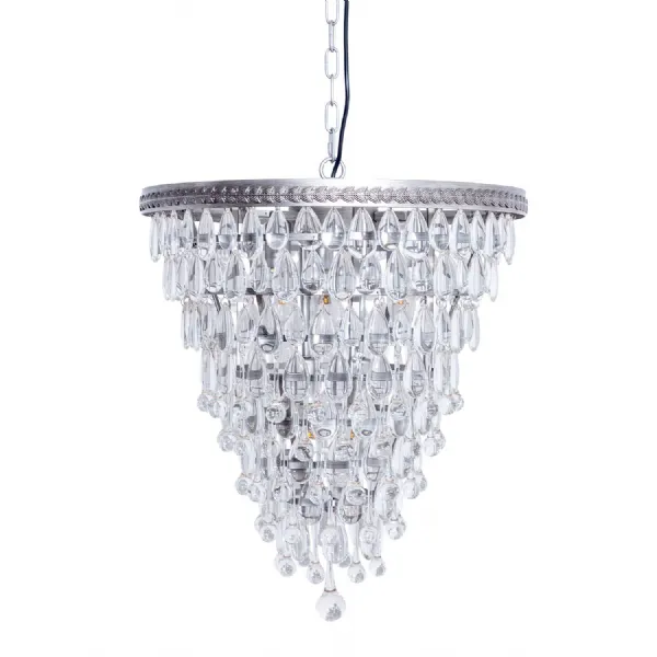 Large Brushed Silver Finish Rainfall Chandelier With Clear Crystals