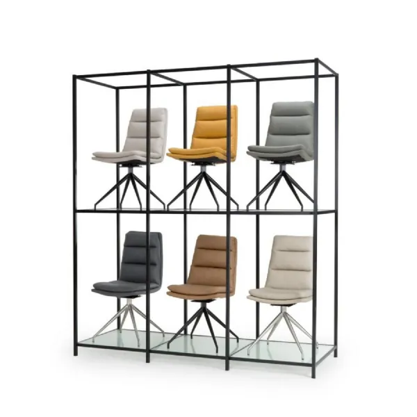 Black Metal and Glass Chair Display Shelving Unit