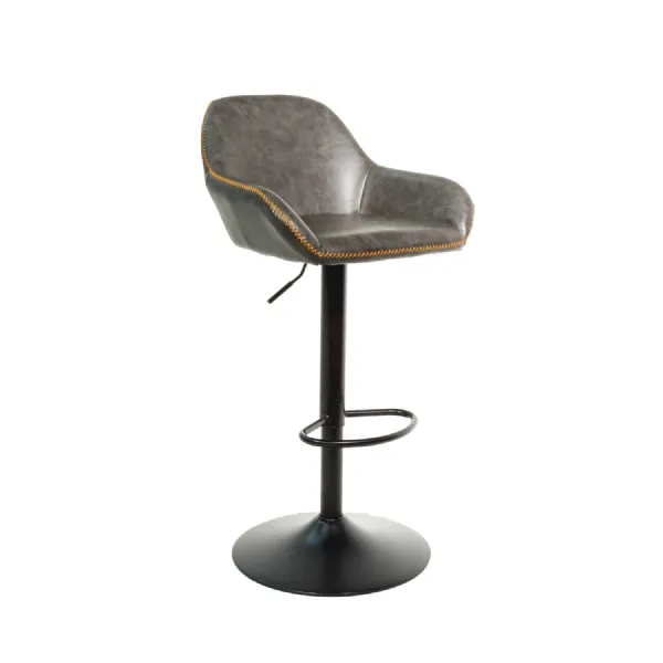 Modern Grey PU Leather Gas Lift Swivel Barstool with Steel Base