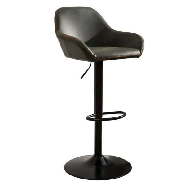 Modern Green Vegan Leather Gas Lift Curved Barstool with Steel Base