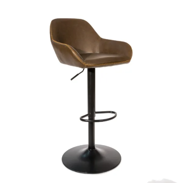 Modern Brown PU Leather Gas Lift Swivel Barstool with Steel Base