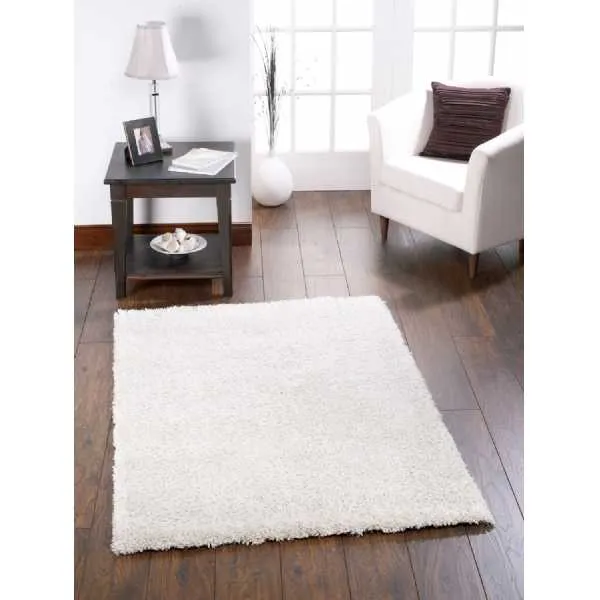 Origins Chicago Cream Shaggy Plain Rug Hand Tufted Rectangular 160x230cm