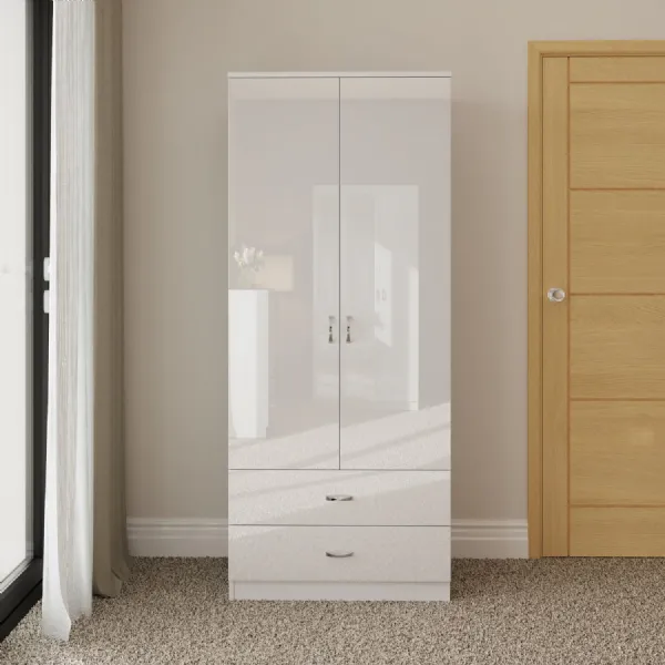 Chilton Combination Wardrobe 2 Door 2 Drawer White Gloss Front