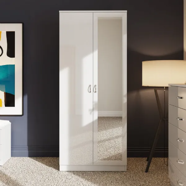 Chilton 2 Door Wardrobe With Mirror White Gloss Front