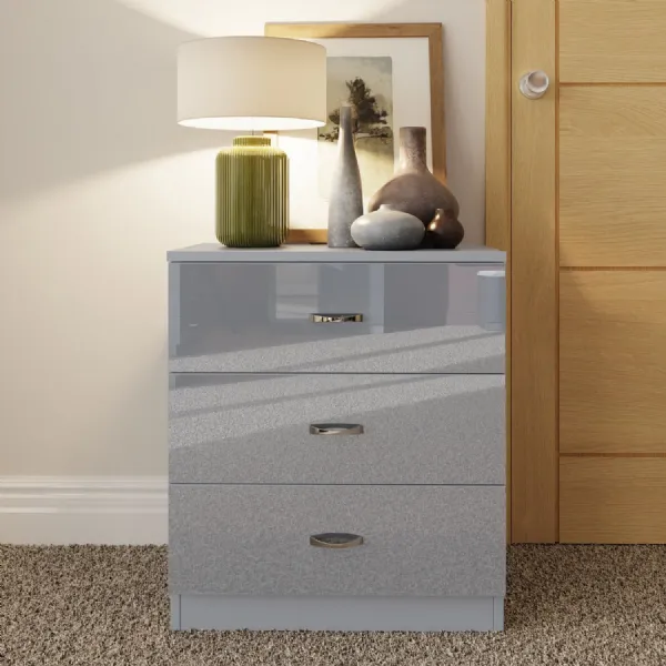 Chilton 3 Drawer Chest Of Drawers Grey Gloss Front
