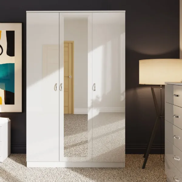 Chilton 3 Door Wardrobe With Mirror White Gloss Front