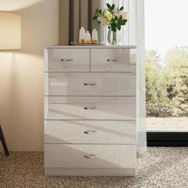 Chilton 6 Drawer Chest Of Drawers White Gloss Front
