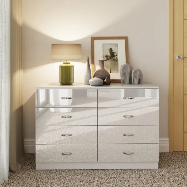 Chilton 8 Drawer Chest Of Drawers White Gloss Front