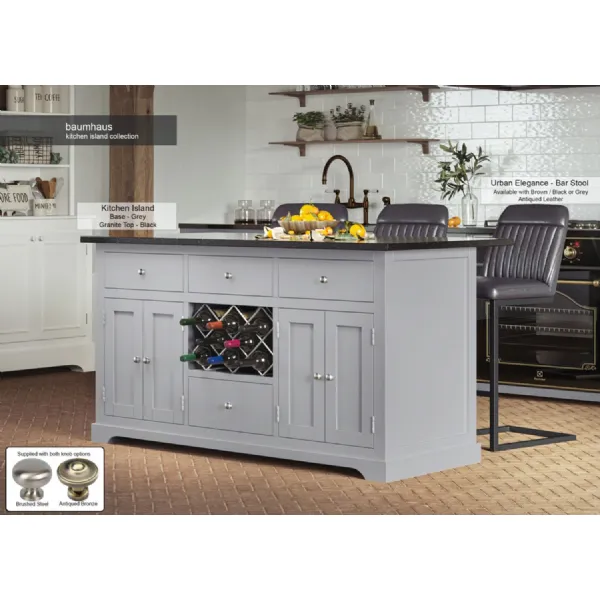 Grey Kitchen Island With Black Granite Worktop