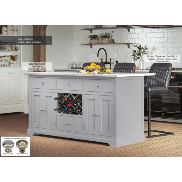 Grey Kitchen Island With White Marble Worktop