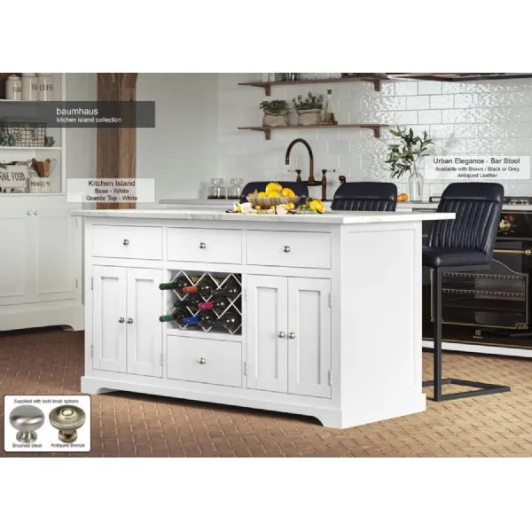 White Kitchen Island With White Marble Worktop