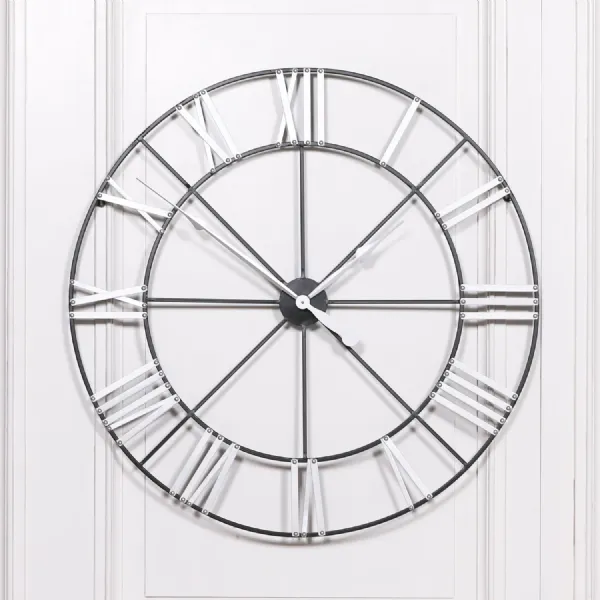 Large Metal Wall Clock with Silver Numerals