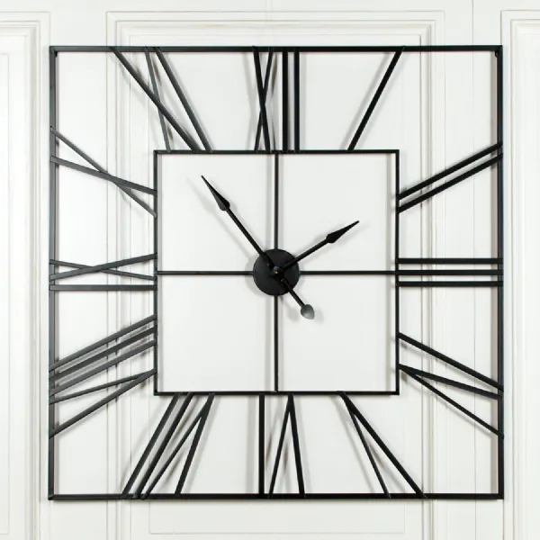 Extra Large 120cm Black Square Metal Wall Clock