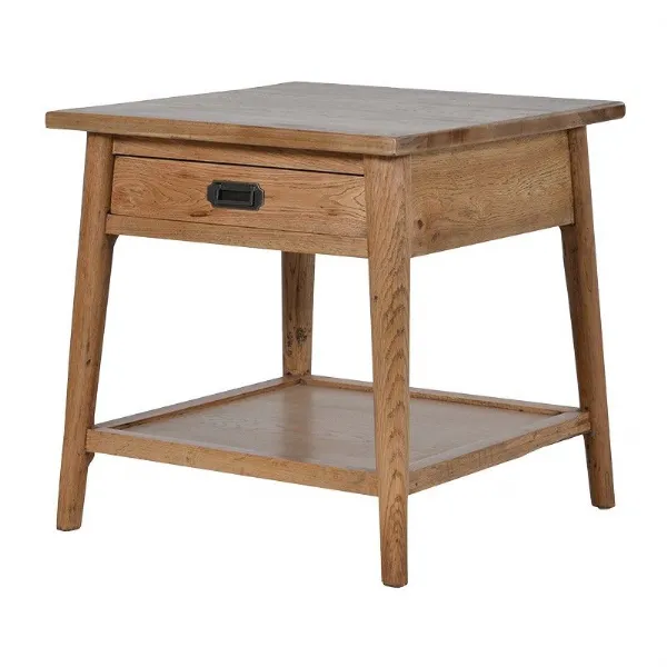 Modern Retro Wooden Bedside Table With Shelf and Drawer