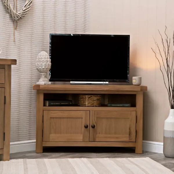 Oak 2 Door Corner TV Unit