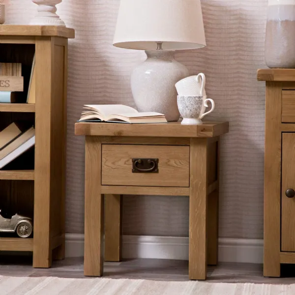 Oak and Antique Brass Lamp Table