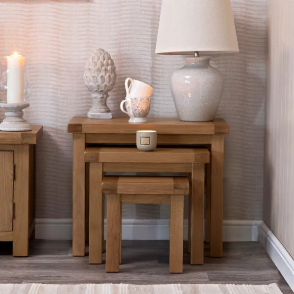 Medium Oak Wood Nest of 3 Side Tables