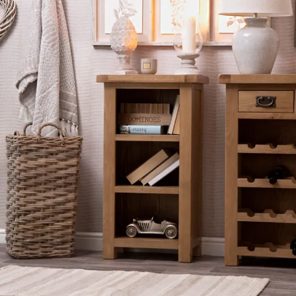 Rustic Oak Small Narrow Bookcase Satin Finish