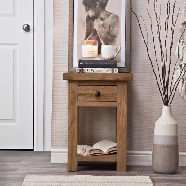 Oak 1 Drawer Lamp Table with Shelf