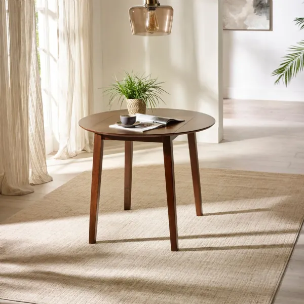 Coast Walnut 55 90cm Drop Leaf Extending Round Dining Table