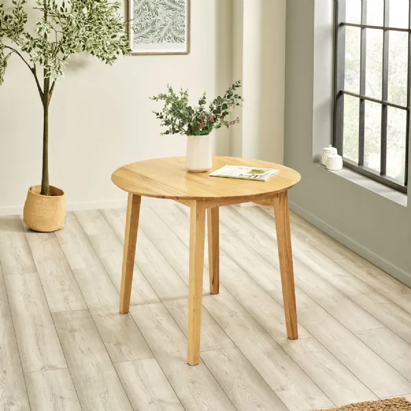 Coast Natural Oak 55 90cm Drop Leaf Extending Round Dining Table