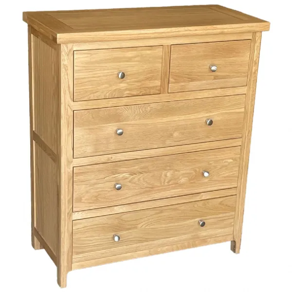 Oak Lacquered Finish 2 Over 3 Chest of Drawers