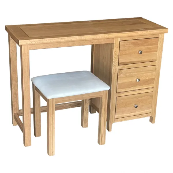 Oak Lacquered Finish 3 Drawer Dressing Table with Stool