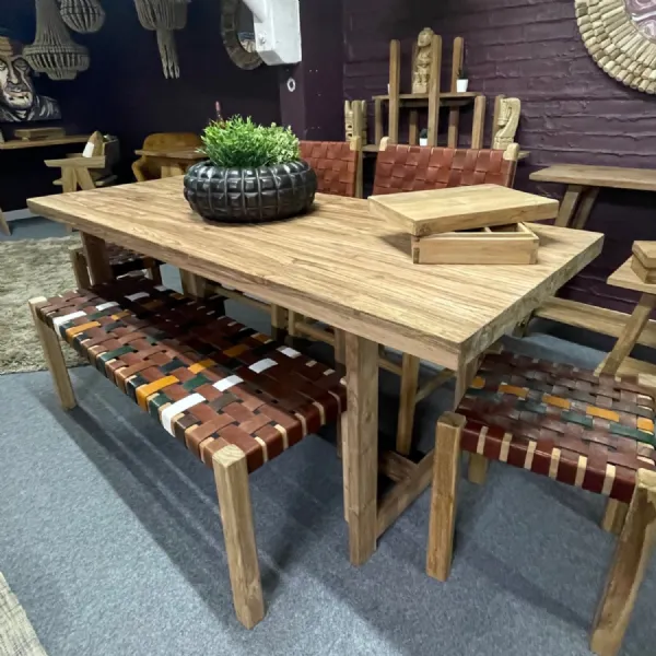 Artisan Frame Solid Wood Bench Style 6 Seater Rectangular Dining Table