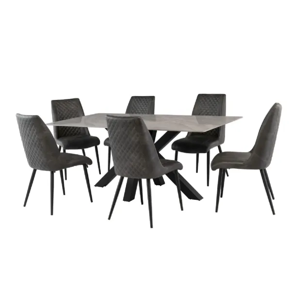 Grey Marble Effect Stone Large Dining Table Cross Legs 1.8m