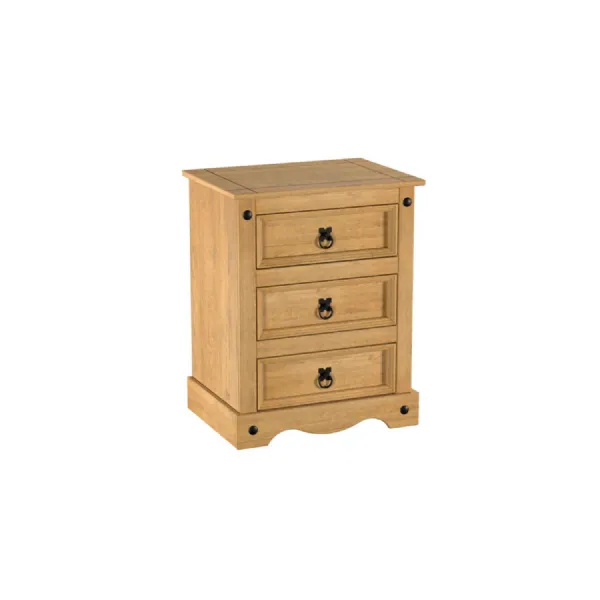 Corona Large 3 Drawer Bedside Pine