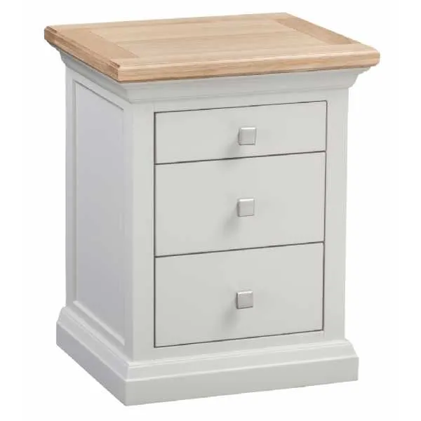 Cotswold 3 Drawer Bedside Chest Grey Painted With Light Oak Top
