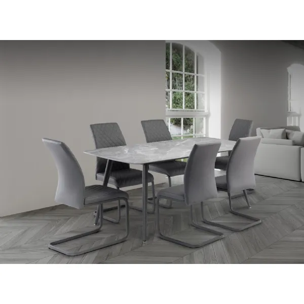 Grey Ceramic Patterned Top Dining Table Metal Legs 1.6m