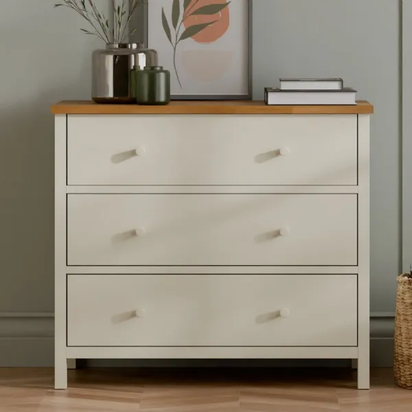 Coxmoor 3 Drawer Chest Ivory and Oak