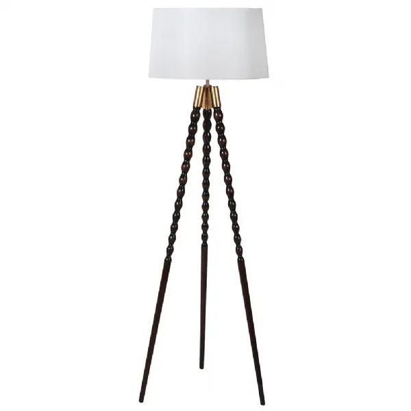 Wooden Spindle Tripod Lamp With Shade