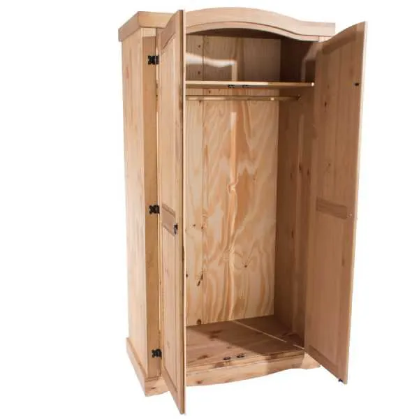 2 Door Double Solid Pine Wardrobe Waxed Finish Mexican Arched Design 189cm Tall