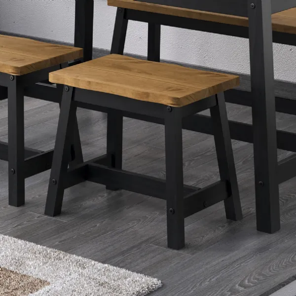 Black Pine Edge Small Dining Bench Wooden Seat
