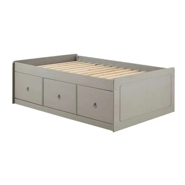 Modern 3 Drawer 3ft Single 100cm Antique Grey Wax Pine Cabin Kids Bed