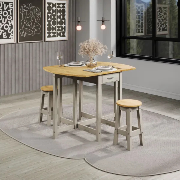 Grey and Antique Wax Drop Leaf Oval Gateleg Table Set
