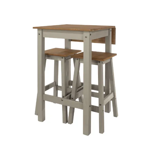 Grey Linea Drop Leaf Breakfast Table And 2 High Stools Set