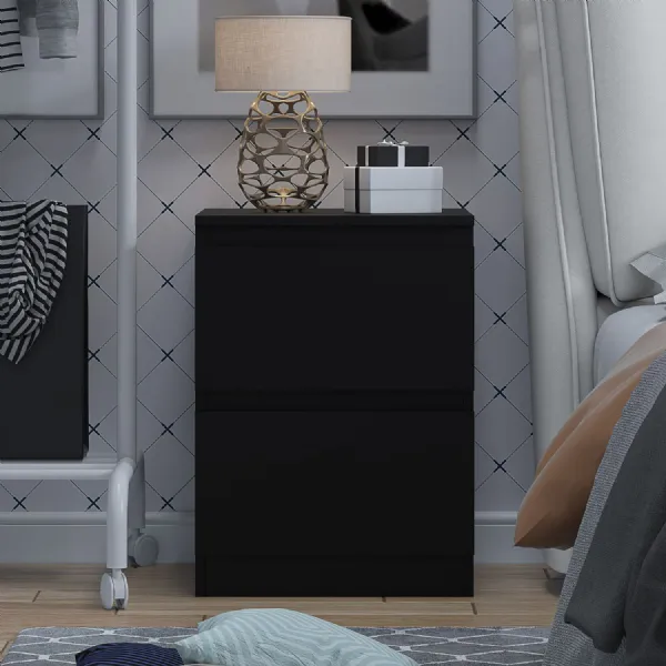 Carlton 2 Drawer Bedside Nightstand Matt Black