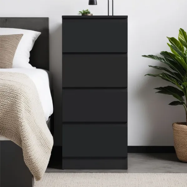 Carlton 4 Drawer Slim Tallboy Chest of Drawers Matt Black