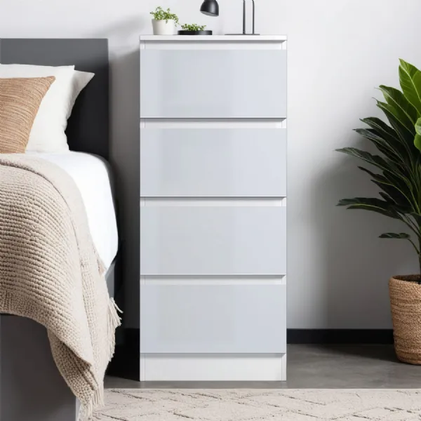 Carlton 4 Drawer Slim Tallboy Chest of Drawers White Gloss