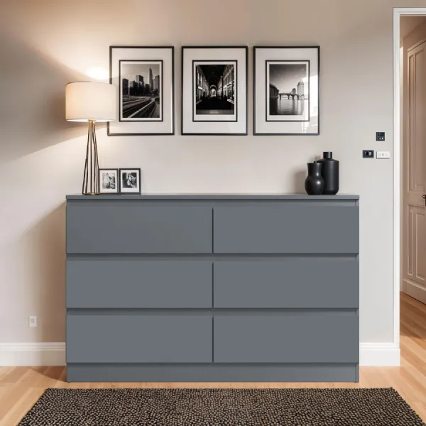 Carlton 6 Drawer Wide 3+3 Chest of Drawers Matt Dark Grey