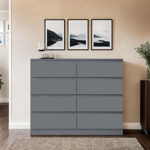 Carlton 8 Drawer Wide 4+4 Chest of Drawers Matt Dark Grey